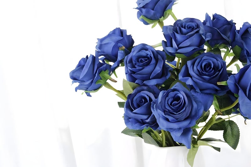 Laelfe 12 pcs Artificial Blue Roses Flowers Long Stem Fake Silk Rose for Home Wendding Decorations (Blue) - Image 2